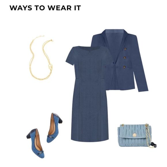 Talbots Gold Tone Chain Strap Leather Trim Quilted Denim Blue Shoulder Bag - Picture 8 of 16